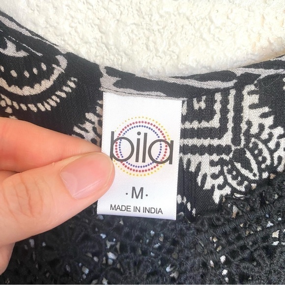 Bila Boho Crochet White and Black Tapestry Aztec Print Maxi Dress M - Picture 3 of 13